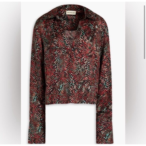 NICHOLAS PAGE V Neck Silk Blend Satin Blouse In Water snake Print SZ 2 New